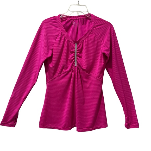 Athleta Tops - Athleta PUMP IT UP Pink Striped Athletic Long Sleeve‎ Workout Shirt Size Small